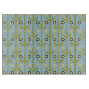 Retro Green and Blue Cute Folksy Floral Pattern Cutting Board