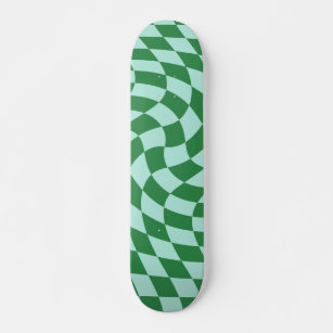 Retro Green And Blue Warped Chequered Chequerboard Skateboard