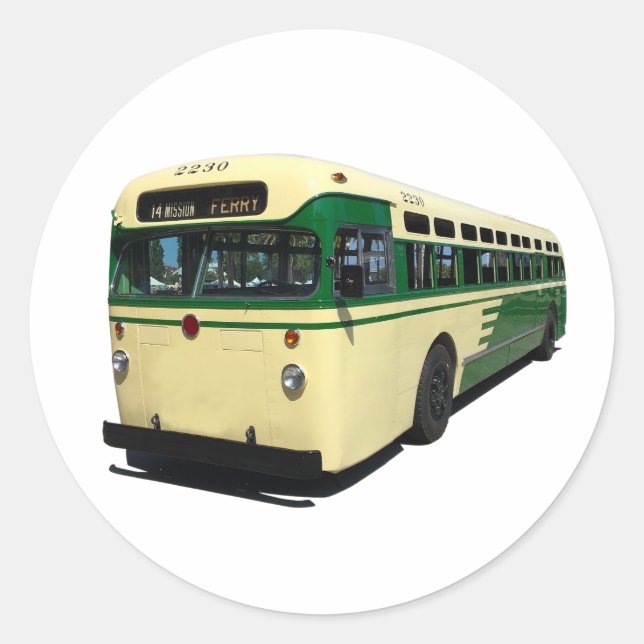 Retro Green and Cream Sab Francisco Muni Bus stick Classic Round Sticker (Front)