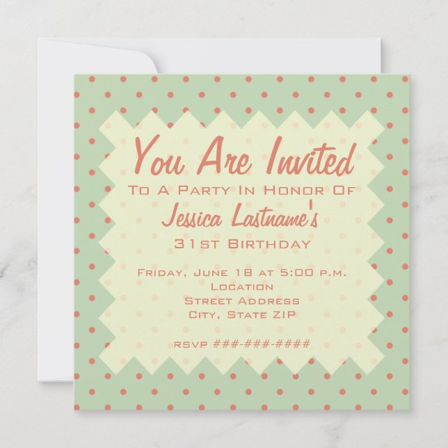 Retro Green and Melon Dot Invitation (Front)
