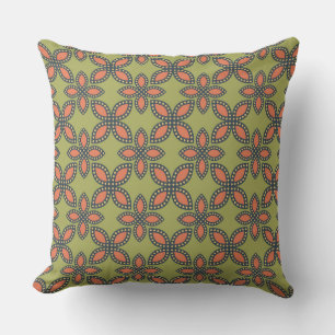 Retro Green and Orange Abstract Floral Pattern Cushion
