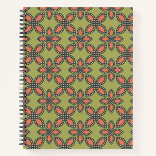 Retro Green and Orange Abstract Floral Pattern Notebook