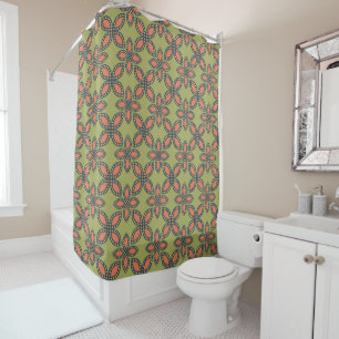 Retro Green and Orange Abstract Floral Pattern Shower Curtain