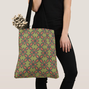 Retro Green and Orange Abstract Floral Pattern Tote Bag