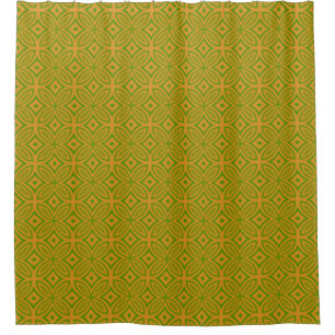Retro green and orange abstract geometric pattern shower curtain