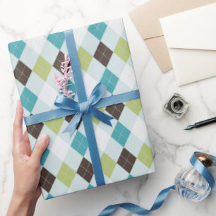 Retro green and turquoise argyle pattern wrapping paper