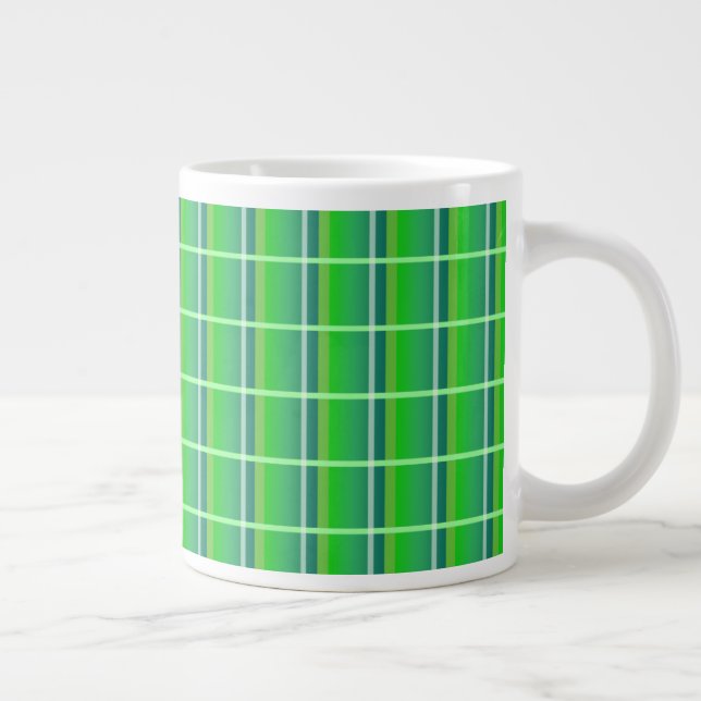 Retro Green and White Plaid Pattern Jumbo Mug (Right)