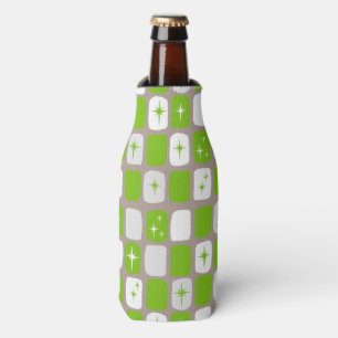 Retro Green and White Starbursts Bottle Cooler