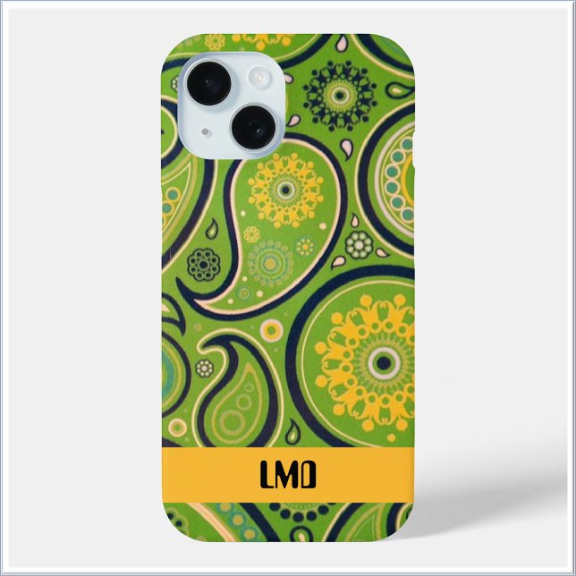 Retro Green and Yellow Paisley Design Case-Mate iPhone Case (Creator Uploaded)