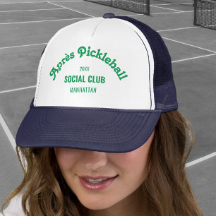Retro Green Après Pickle Ball Social Club Navy Trucker Hat