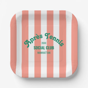 Retro Green Après Tennis Social Club Pink Stripe  Paper Plate