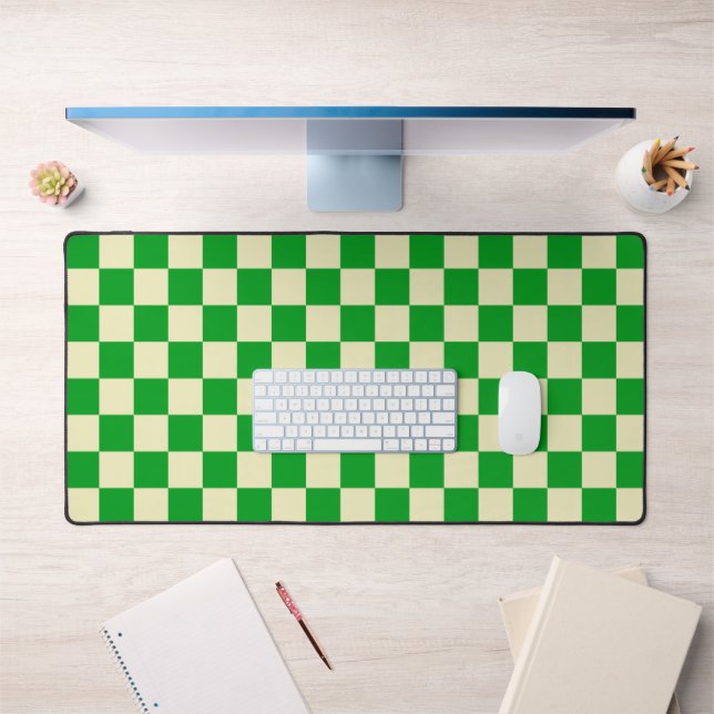 Retro Green Beige Checked Chequered  Desk Mat (Office 1)