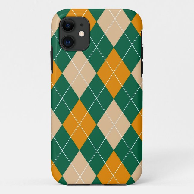 Retro Green Beige Mustard Argyle Diamond Pattern  Case-Mate iPhone Case (Back)