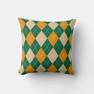 Retro Green Beige Mustard Argyle Diamond Pattern Cushion