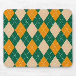 Retro Green Beige Mustard Argyle Diamond Pattern  Mouse Mat