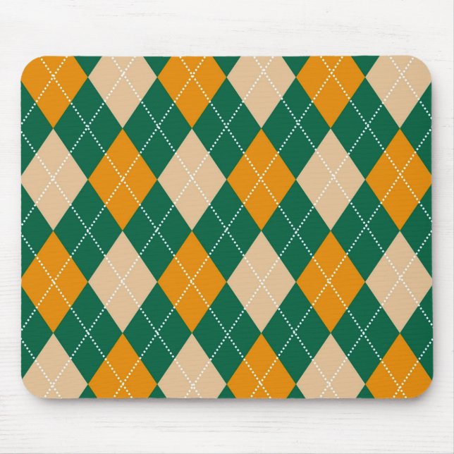 Retro Green Beige Mustard Argyle Diamond Pattern  Mouse Mat (Front)