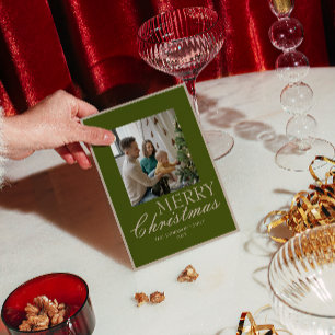 Retro Green Beige Old Money Photo Christmas Holiday Card