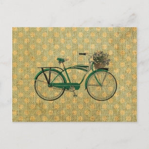 Retro Green Bike with Flower Basket Postcard