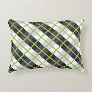 Retro Green Black and White Plaid Pattern Decorative Cushion