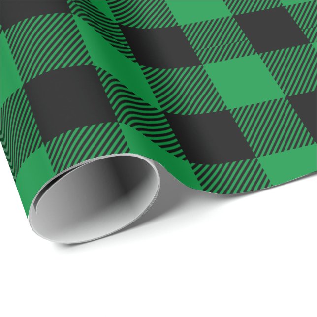 Retro Green Black Christmas Holiday Tartan Plaid Wrapping Paper (Roll Corner)