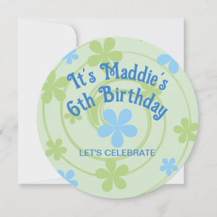 Retro Green Blue Modern Flower Any Girl Birthday Invitation