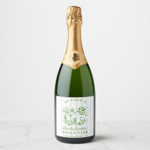 Retro Green & Blue Stripes Bachelorette Sparkling Wine Label