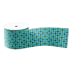 Retro Green Blue Turquoise Dots Geometric Pattern Grosgrain Ribbon
