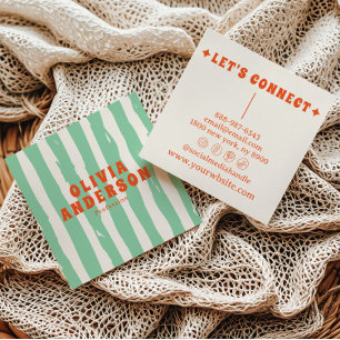 Retro Green Bold 70's Boho Groovy Unique Trendy  Square Business Card