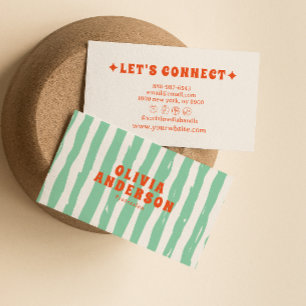 Retro Green Bold Boho 70s Groovy Unique Trendy Fun Business Card