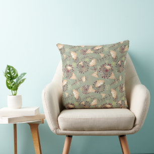 retro green brown orange beautiful butterfly cushion