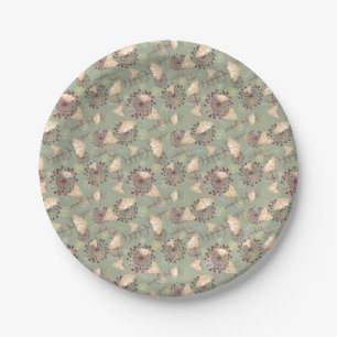 retro green brown orange beautiful butterfly paper plate