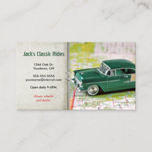 retro green car on map business card
