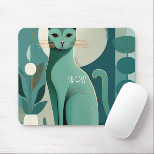 Retro Green Cat Print Mousepad for Cat Lovers