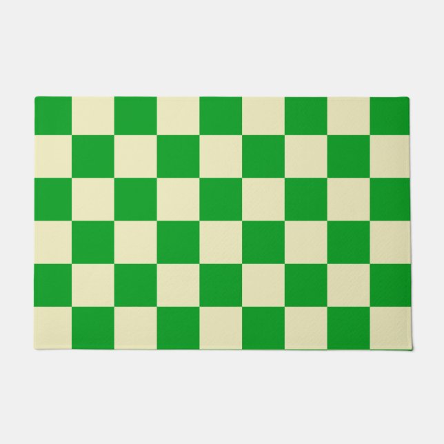 Retro Green Checks Chequerboard Chequered Doormat (Front)