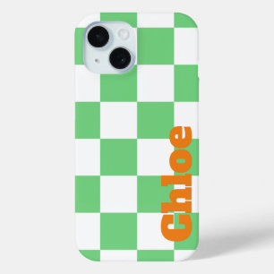 Retro Green Chessboard Chequerboard Tile Y2K  iPhone 15 Case
