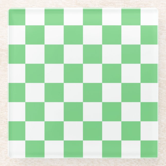 Retro Green Chessboard Chequerboard Tile Y2K  Glass Coaster (Front)
