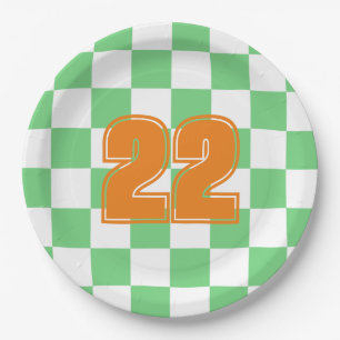 Retro Green Chessboard Chequerboard Tile Y2K Paper Plate
