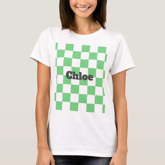 Retro Green Chessboard Chequerboard Tile Y2K  T-Shirt (Front)
