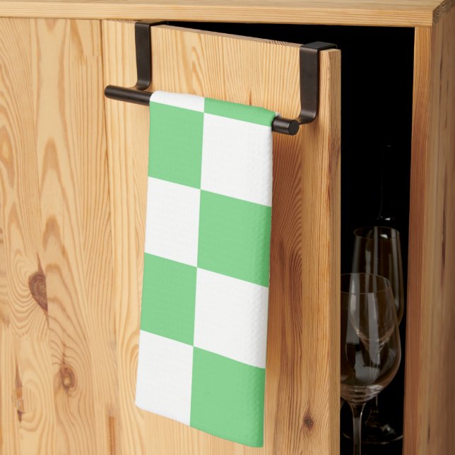 Retro Green Chessboard Chequerboard Tile Y2K  Tea Towel (Thirds Fold)
