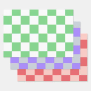 Retro Green Chessboard Chequerboard Tile Y2K Wrapping Paper Sheet