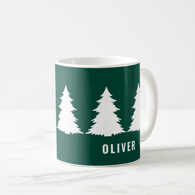 Retro Green Christmas Modern Minimal Unique Coffee Mug (Front Right)