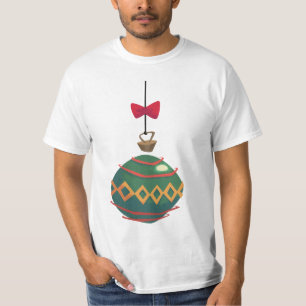Retro Green Christmas Ornament with Red Bow T-Shirt