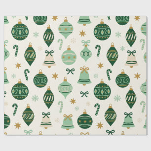 Retro Green Christmas Ornaments Pattern Wrapping Paper