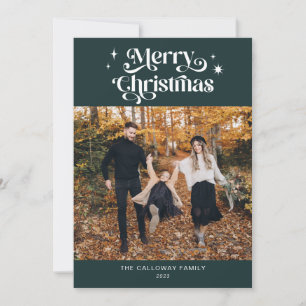 Retro Green Christmas Photo Holiday Card