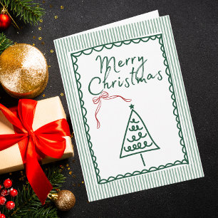 Retro green Christmas Tree & Family Photo Custom  Card