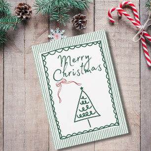 Retro green Christmas Tree & Family Photo Custom  Card