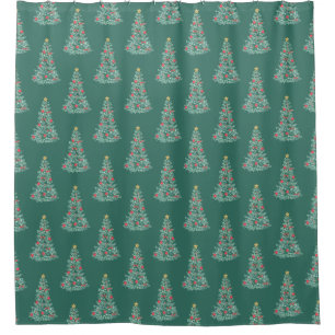 Retro Green Christmas Tree pattern Shower Curtain