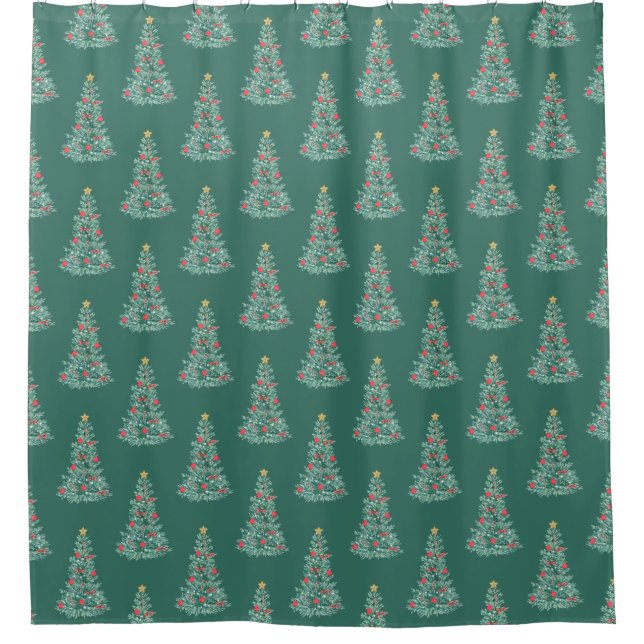 Retro Green Christmas Tree pattern Shower Curtain (Front)