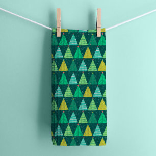 Retro Green Christmas Trees on Green Tea Towel