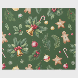 Retro Green Christmas Wrapping Pape Wrapping Paper